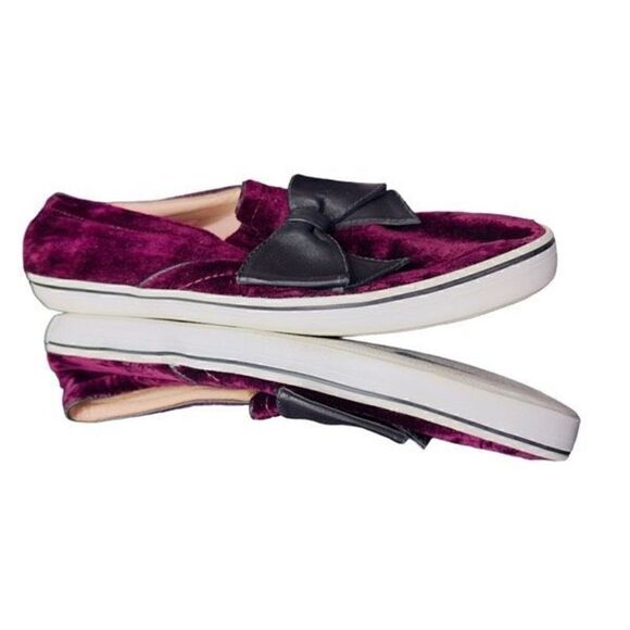 KATE SPADE Shoes Kate Spade Delise Too Bordeaux Velvet Black Nappa Bow Slip On S - Picture 5 of 6